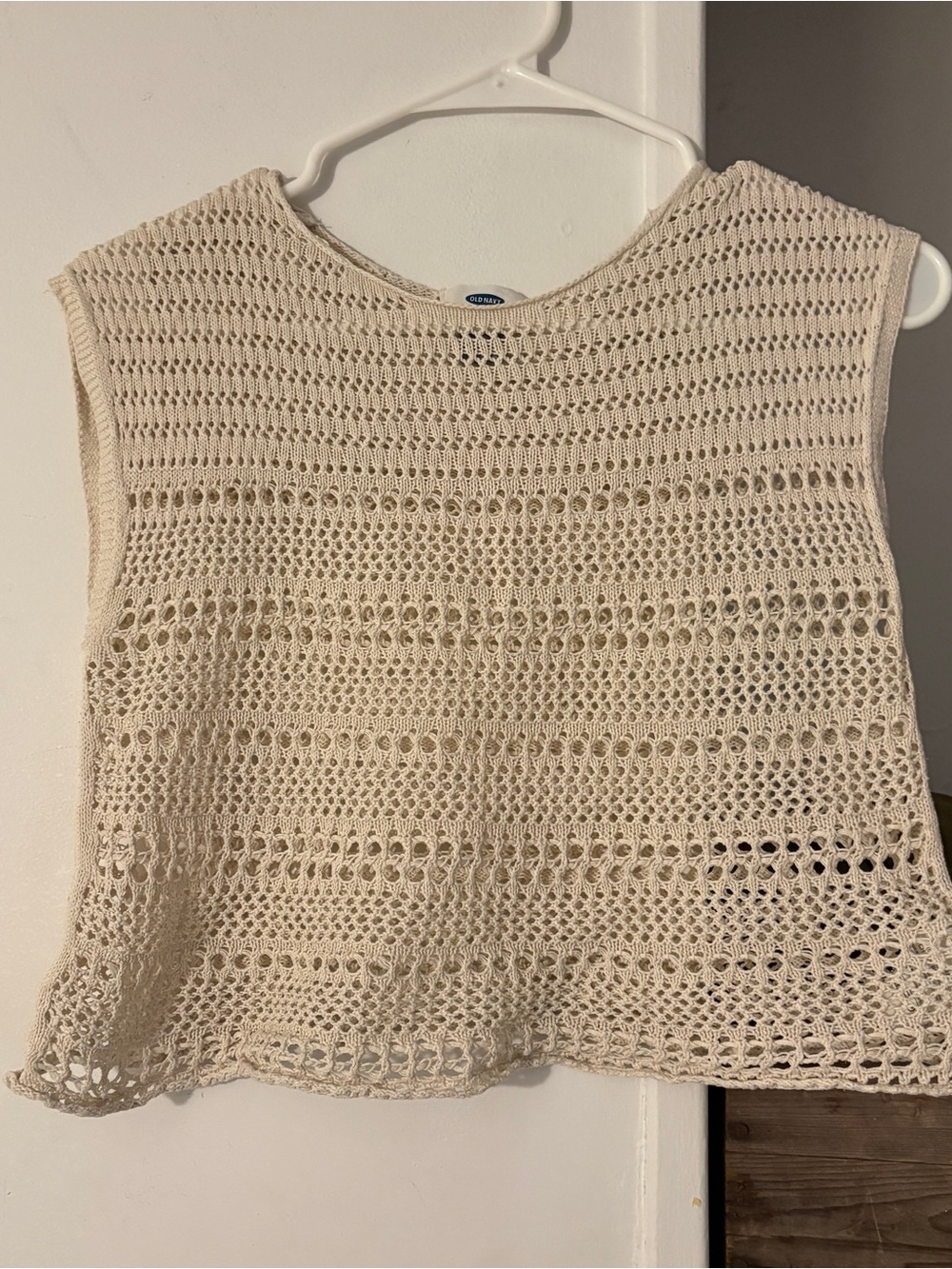 Old Navy Boho Open Crochet Knit Boat Neck Cotton Tank Top - Cream Size Small